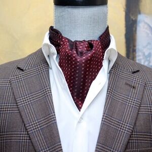 Men's Silk Cravat Ascot Reversible Maroon & Gray 100% Silk New in Box